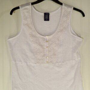 Basic Editions Woman, White Lase Flowers Tank Top, 2X